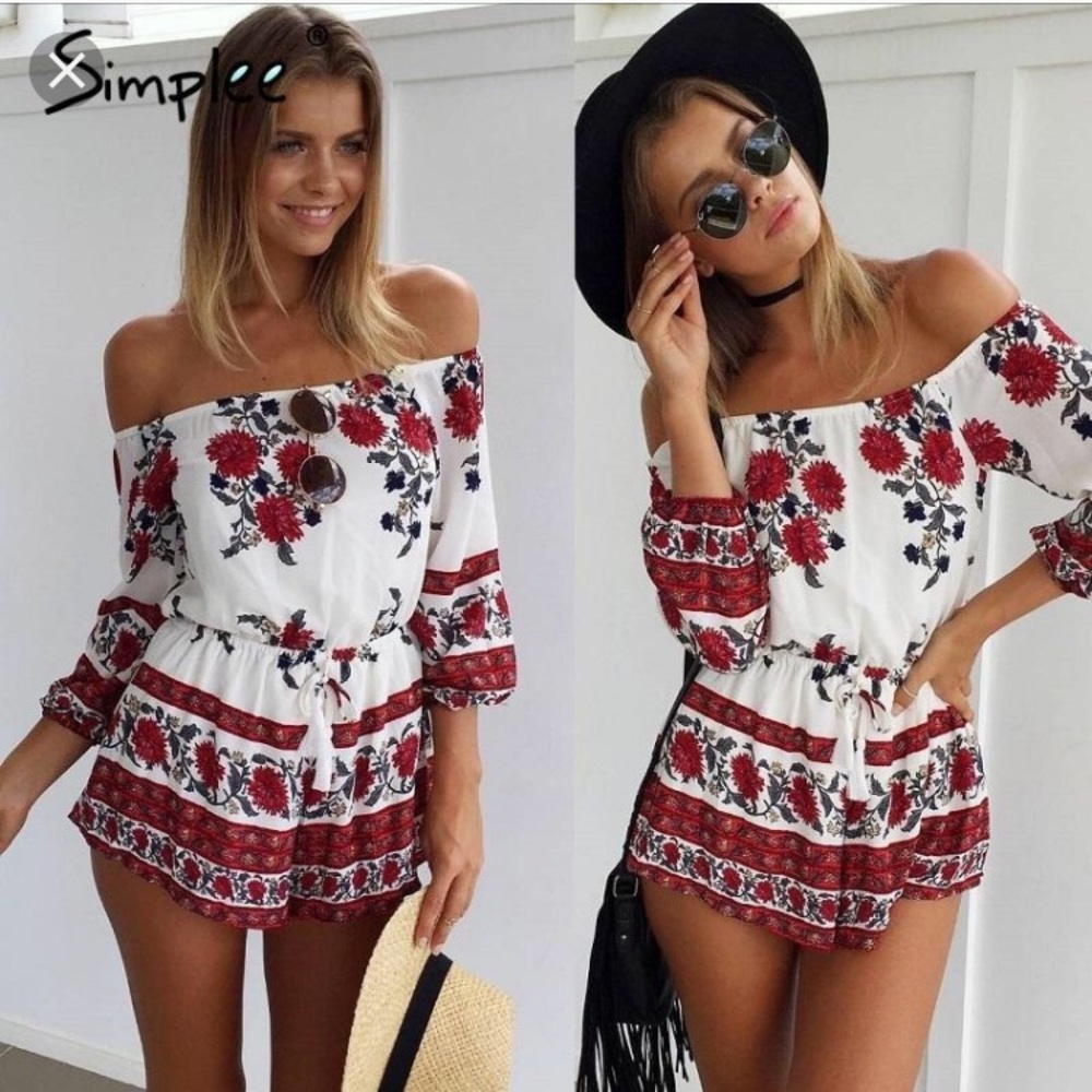 NWT Simplee Apparel Off Shoulder Red Floral Romper